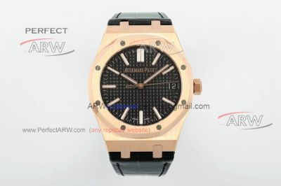 AAA replica Audemars Piguet Royal Oak 50th Anniversary 15510ST rose gold case leather strap 